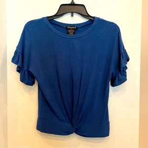 Girls XL ruffle sleeve, ribbed, knotted front top